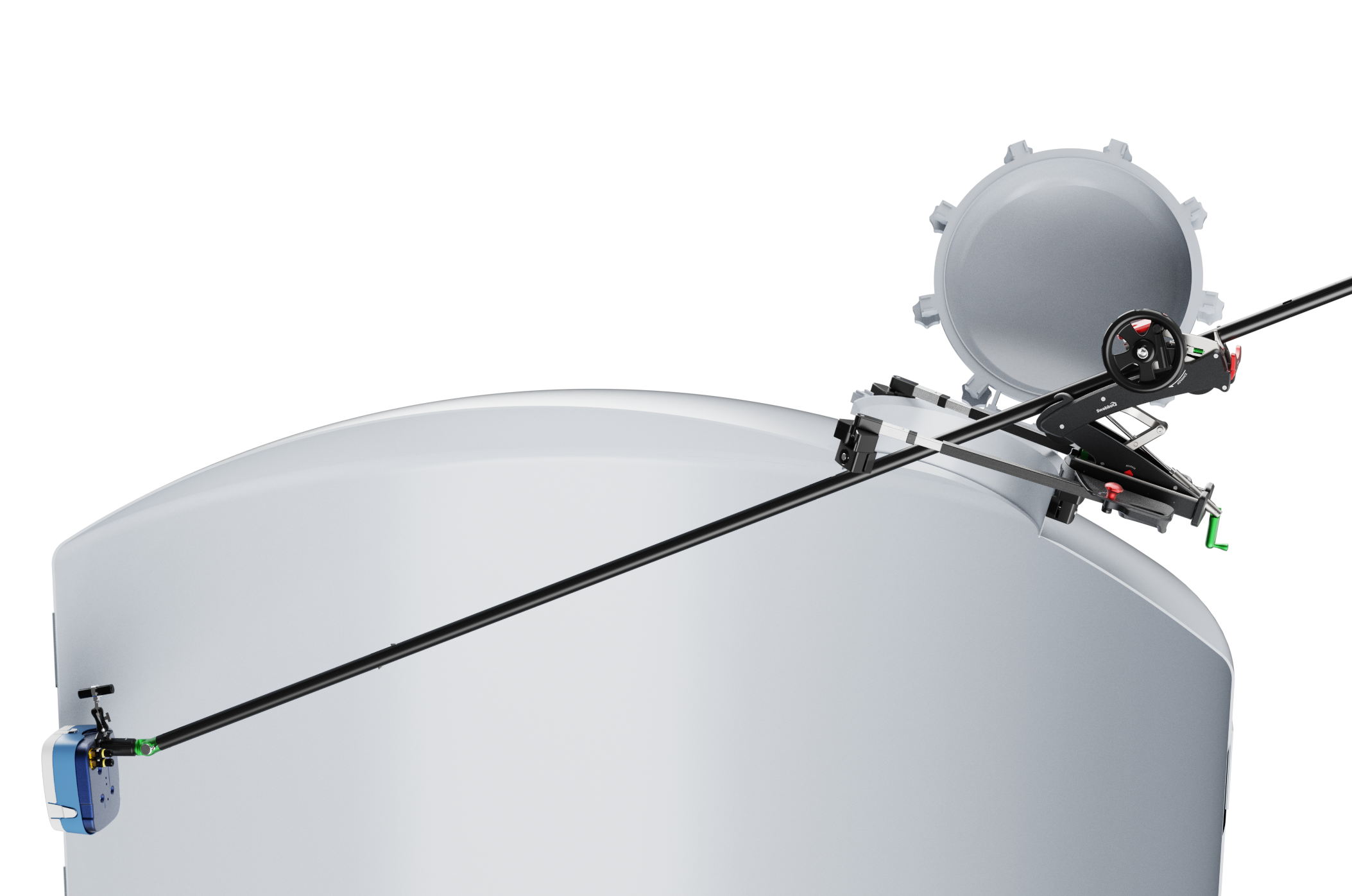 SWAB-E and the Tank Access System mounted on the side of a vessel